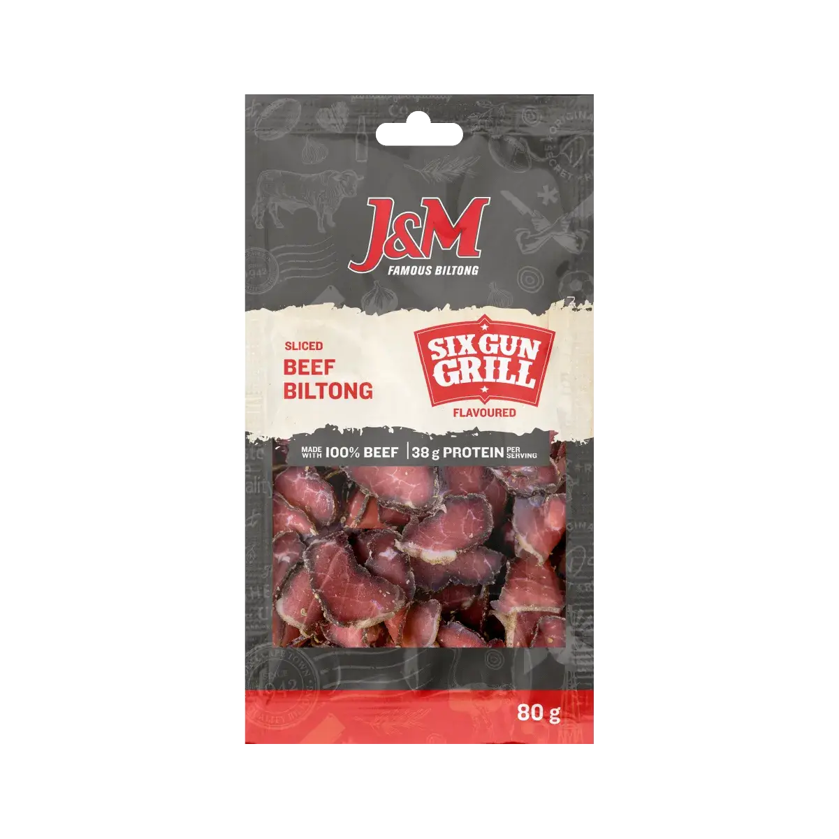 Beef Sliced Biltong Six Gun Grill 80g